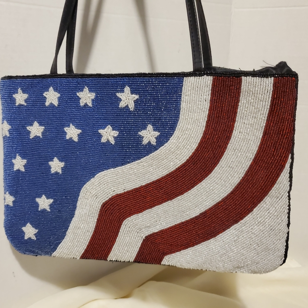 American FLAG Seed Beaded Purse Handbag